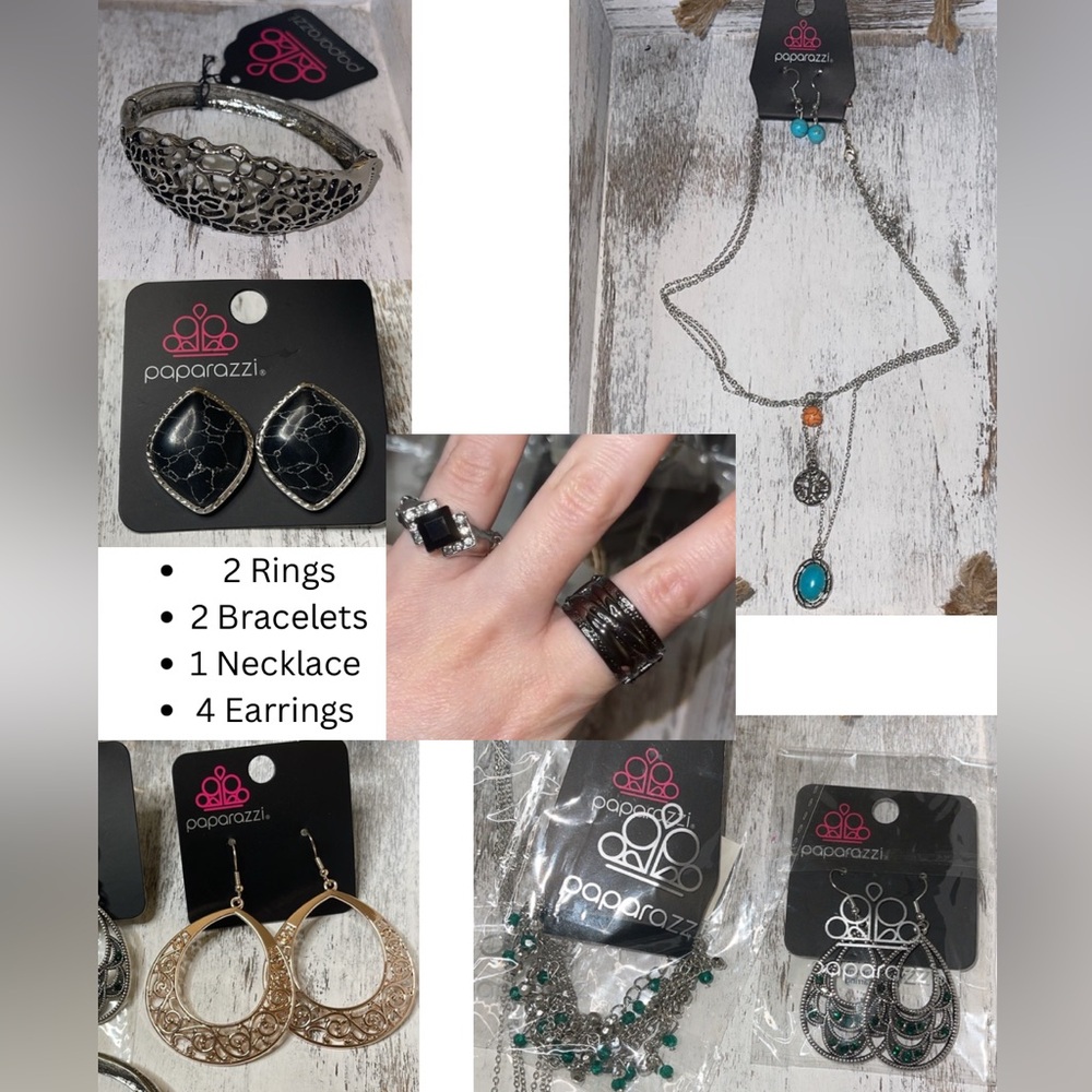 Brand new 9 piece Paparazzi Jewelry; Earrings, Necklace, Rings, Bracelets